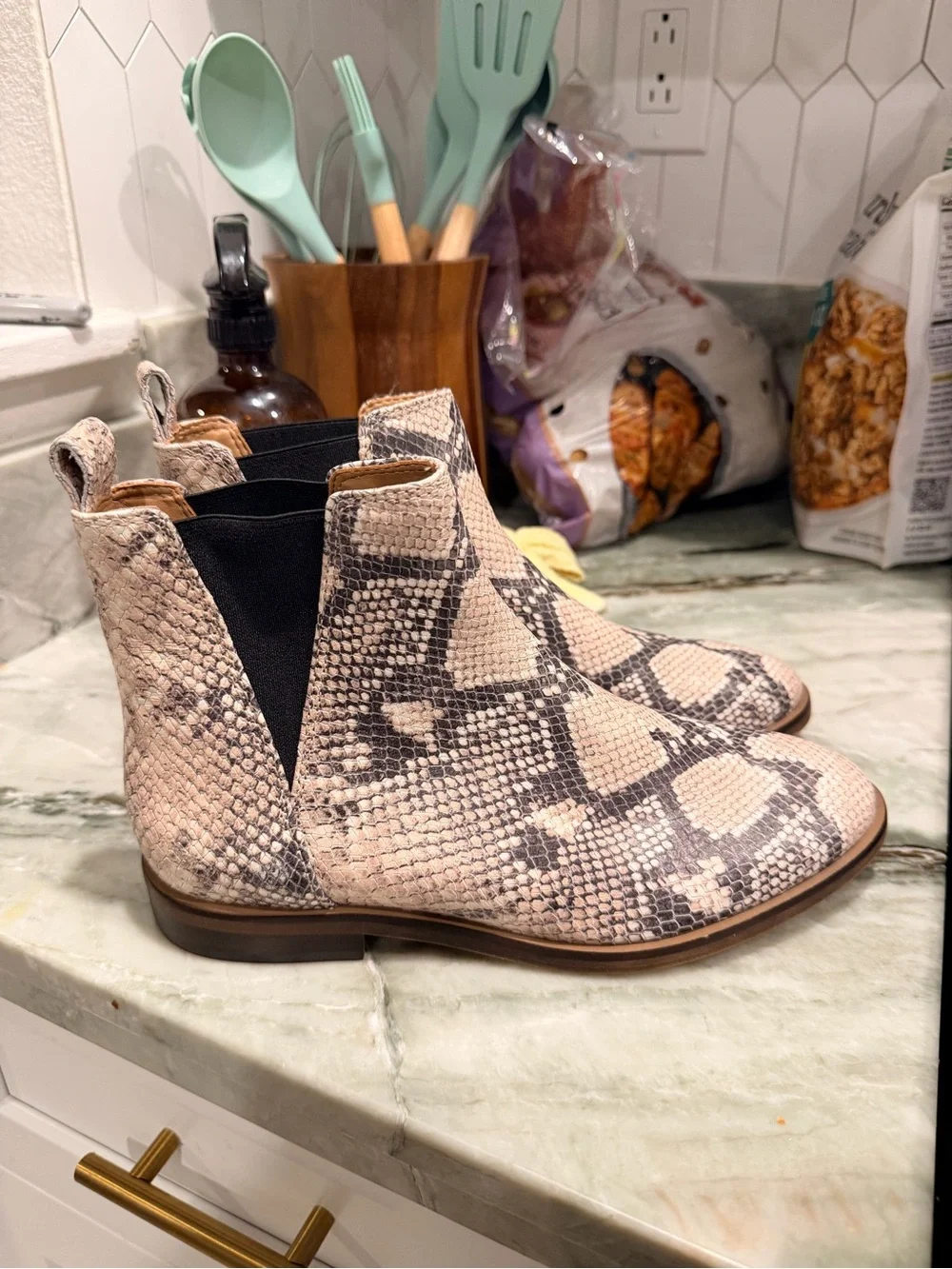 Lucky Brand Women's Snake-Print Chelsea Booties - Taupe & Black